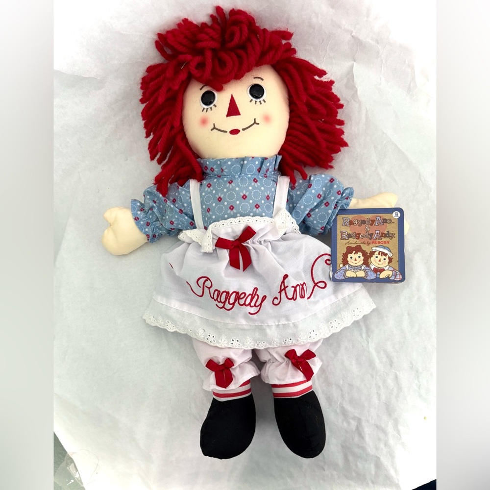 Raggedy Ann Doll with Blue Dress and white & Red Pinafore